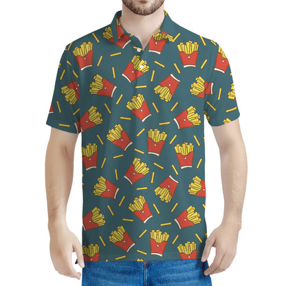 Doodle French Fries Pattern Print Men's Polo Shirt