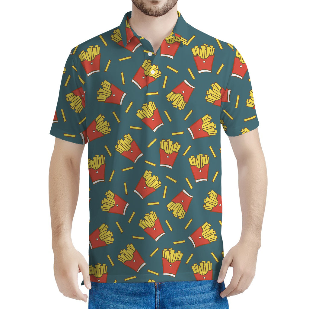 Doodle French Fries Pattern Print Men's Polo Shirt