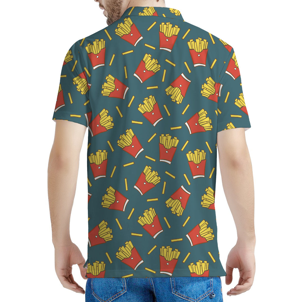 Doodle French Fries Pattern Print Men's Polo Shirt