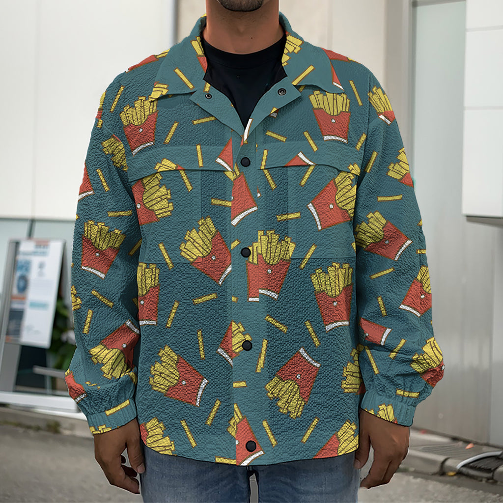 Doodle French Fries Pattern Print Men's Shirt Jacket