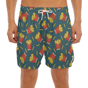 Doodle French Fries Pattern Print Men's Split Running Shorts