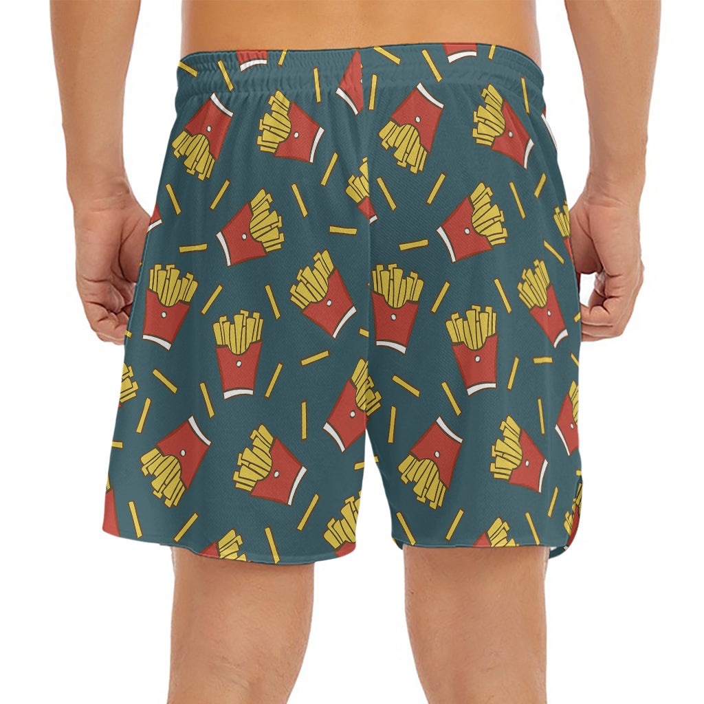 Doodle French Fries Pattern Print Men's Split Running Shorts