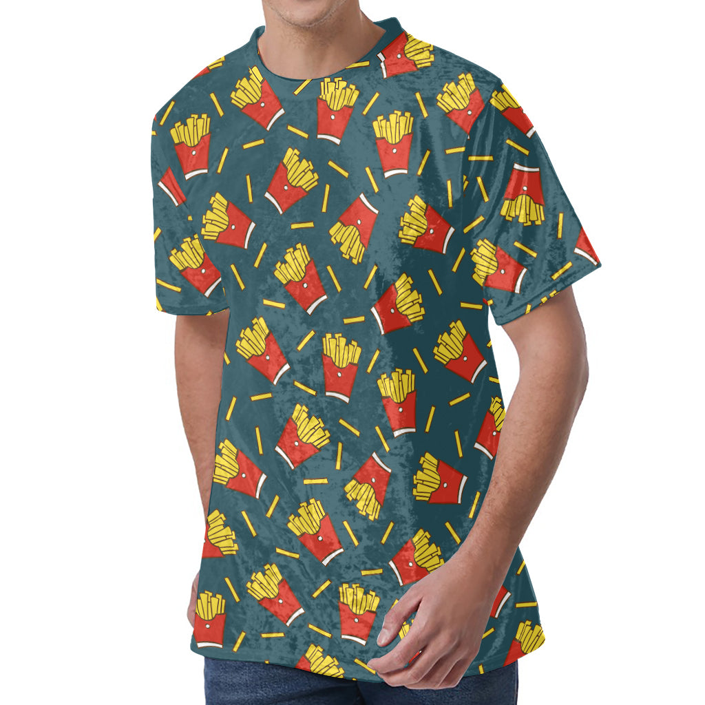 Doodle French Fries Pattern Print Men's Velvet T-Shirt