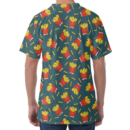 Doodle French Fries Pattern Print Men's Velvet T-Shirt