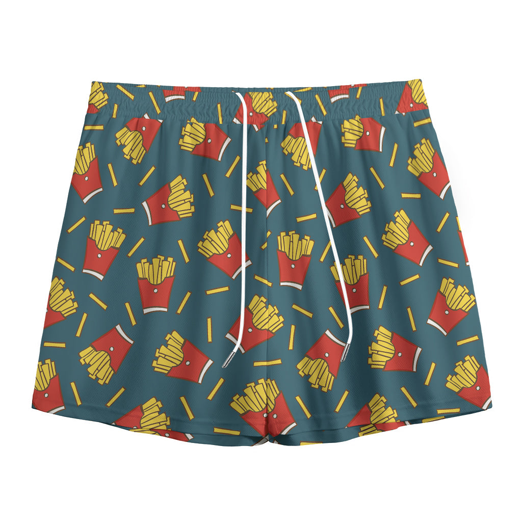 Doodle French Fries Pattern Print Mesh Shorts