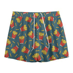 Doodle French Fries Pattern Print Mesh Shorts