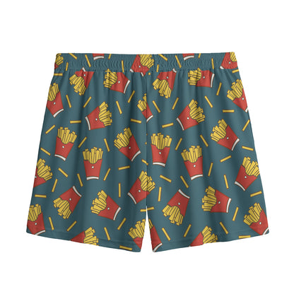 Doodle French Fries Pattern Print Mesh Shorts