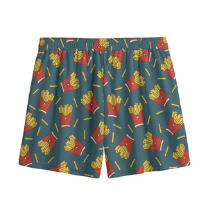 Doodle French Fries Pattern Print Mesh Shorts