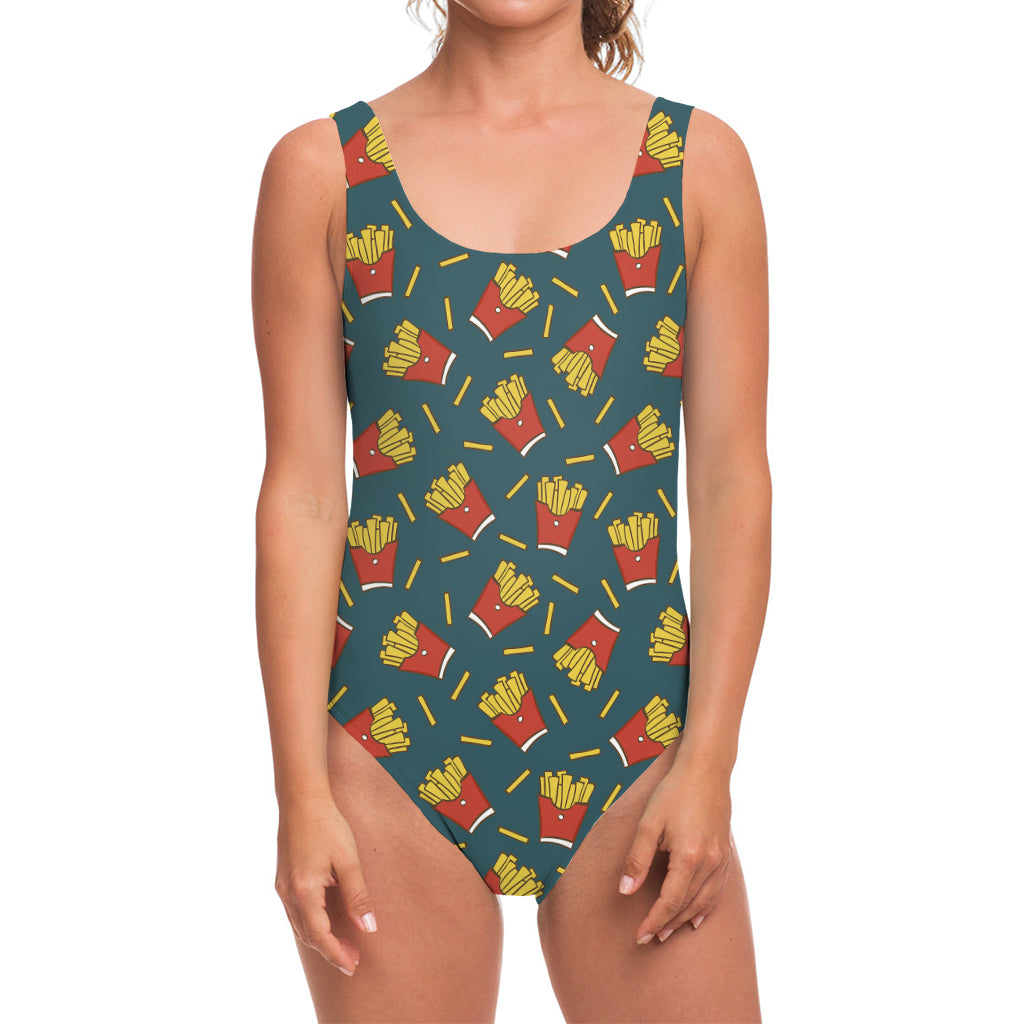 Doodle French Fries Pattern Print One Piece Swimsuit