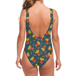 Doodle French Fries Pattern Print One Piece Swimsuit