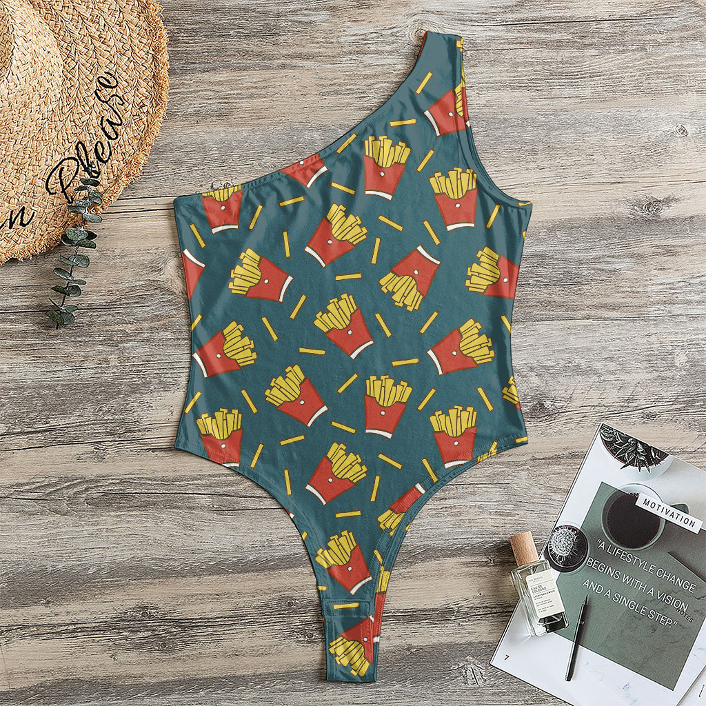 Doodle French Fries Pattern Print One Shoulder Bodysuit