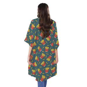 Doodle French Fries Pattern Print Open Front Beach Cover Up