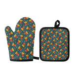 Doodle French Fries Pattern Print Oven Mitt And Pot Holder Set