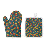 Doodle French Fries Pattern Print Oven Mitt And Pot Holder Set