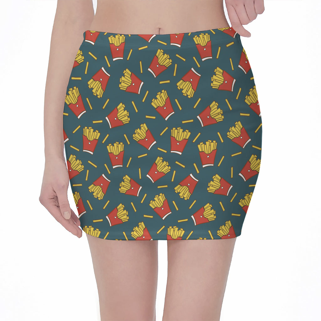 Doodle French Fries Pattern Print Pencil Mini Skirt