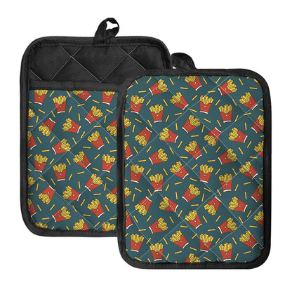 Doodle French Fries Pattern Print Pot Holders With Pocket