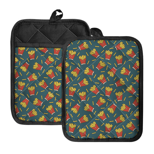 Doodle French Fries Pattern Print Pot Holders With Pocket