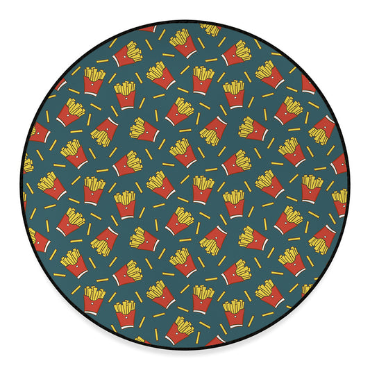Doodle French Fries Pattern Print Round Floor Mat
