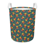 Doodle French Fries Pattern Print Round Laundry Basket