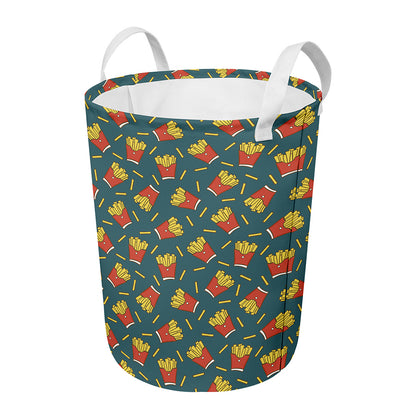 Doodle French Fries Pattern Print Round Laundry Basket