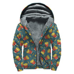Doodle French Fries Pattern Print Sherpa Lined Zip Up Hoodie