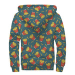 Doodle French Fries Pattern Print Sherpa Lined Zip Up Hoodie