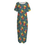 Doodle French Fries Pattern Print Short Sleeve Long Nightdress