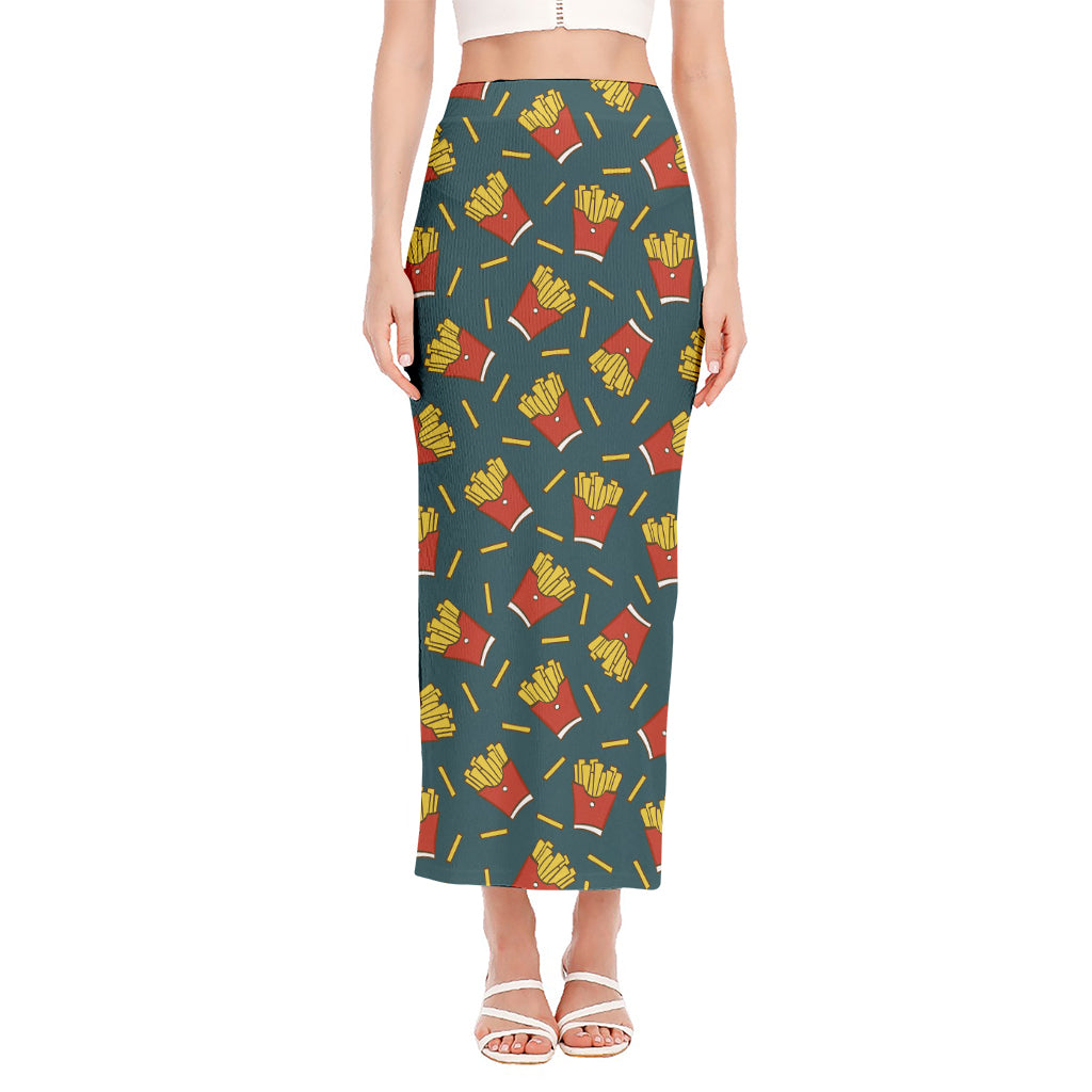 Doodle French Fries Pattern Print Side Slit Maxi Skirt