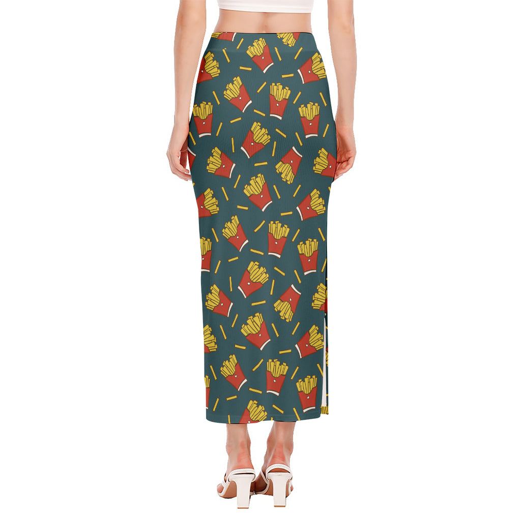 Doodle French Fries Pattern Print Side Slit Maxi Skirt