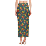 Doodle French Fries Pattern Print Side Slit Maxi Skirt