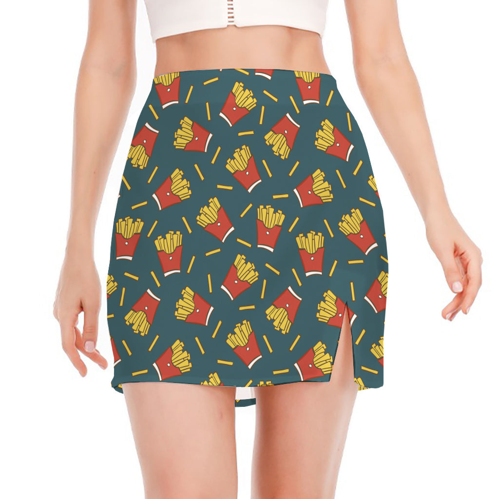 Doodle French Fries Pattern Print Side Slit Mini Skirt