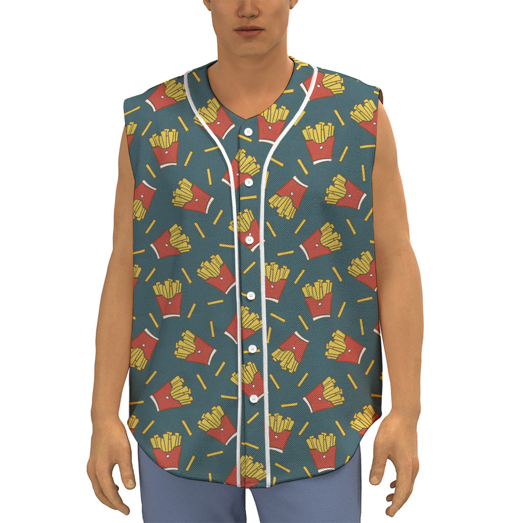 Doodle French Fries Pattern Print Sleeveless Baseball Jersey