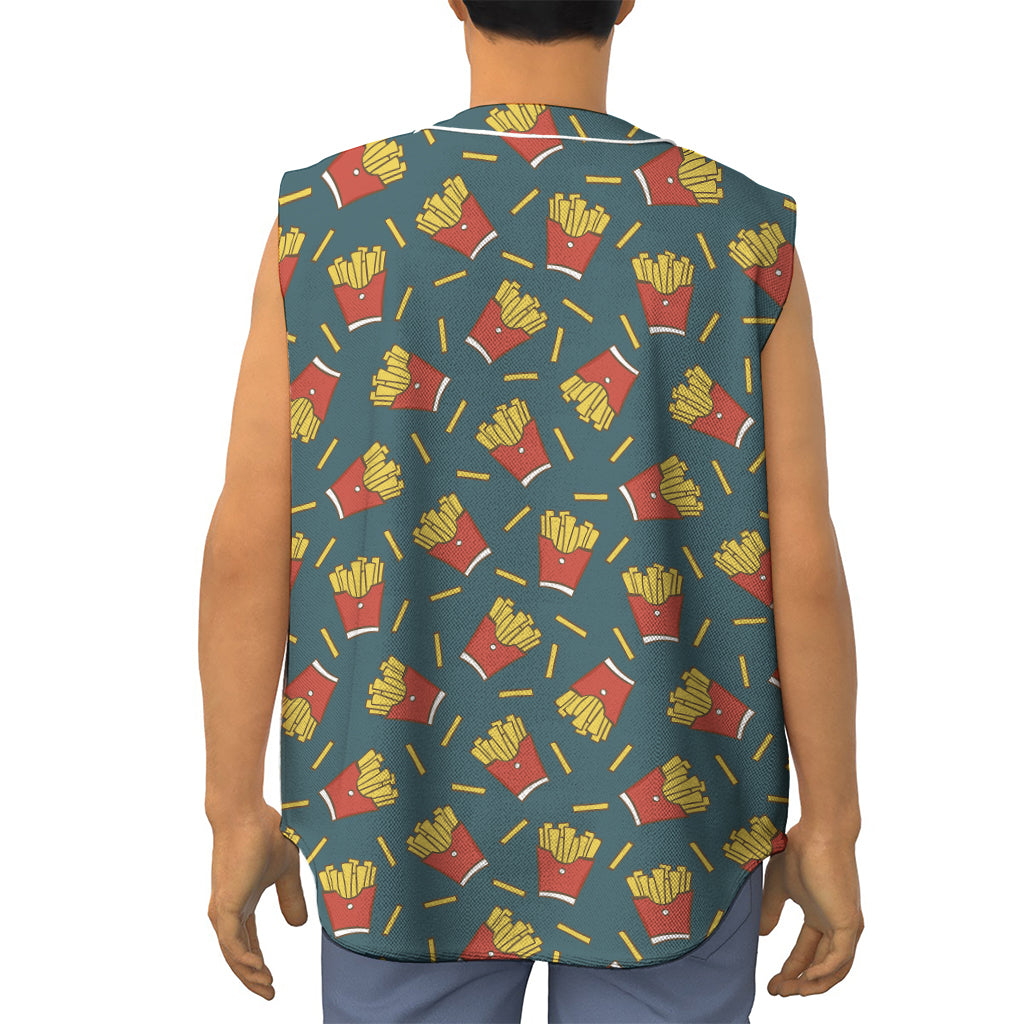 Doodle French Fries Pattern Print Sleeveless Baseball Jersey