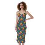 Doodle French Fries Pattern Print Slim Fit Midi Cami Dress