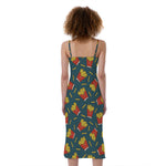 Doodle French Fries Pattern Print Slim Fit Midi Cami Dress