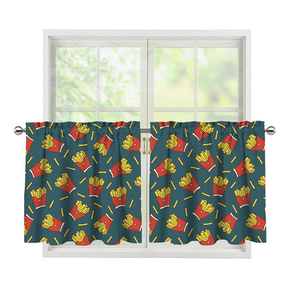 Doodle French Fries Pattern Print Tier Curtains