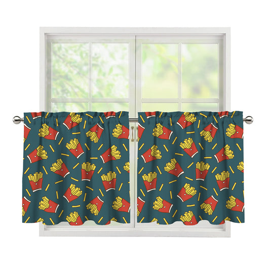 Doodle French Fries Pattern Print Tier Curtains