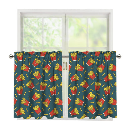 Doodle French Fries Pattern Print Tier Curtains