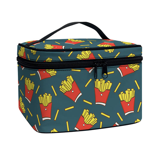 Doodle French Fries Pattern Print Travel Makeup Bag