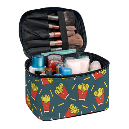 Doodle French Fries Pattern Print Travel Makeup Bag