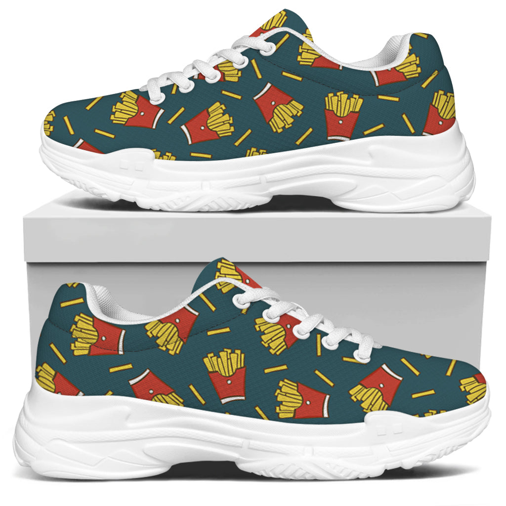 Doodle French Fries Pattern Print White Chunky Shoes