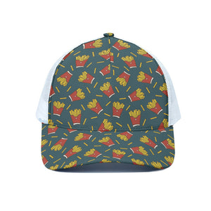 Doodle French Fries Pattern Print White Mesh Trucker Cap