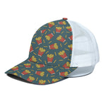 Doodle French Fries Pattern Print White Mesh Trucker Cap