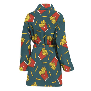 Doodle French Fries Pattern Print Women's Bathrobe