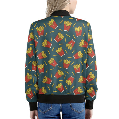 Doodle French Fries Pattern Print Women's Bomber Jacket