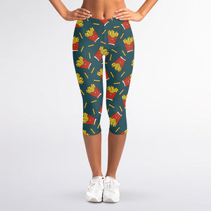 Doodle French Fries Pattern Print Women's Capri Leggings