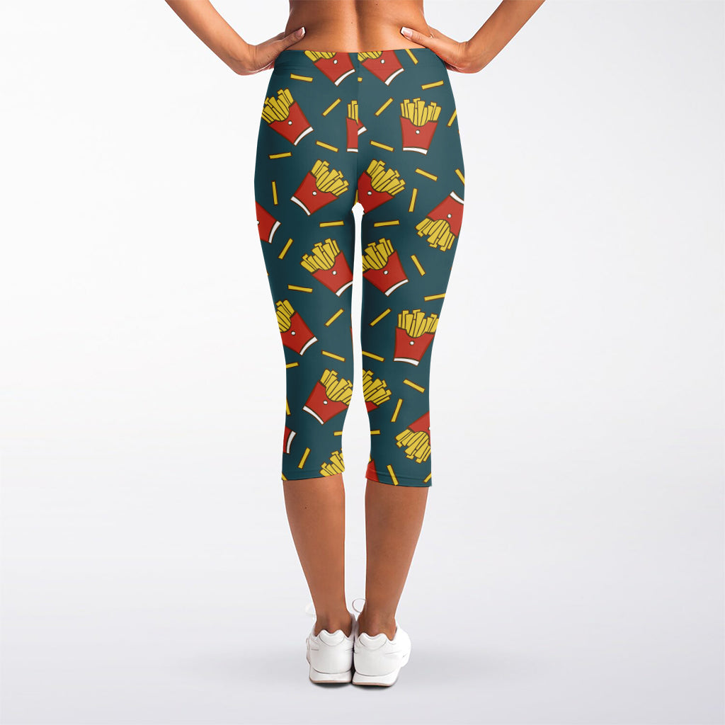 Doodle French Fries Pattern Print Women's Capri Leggings