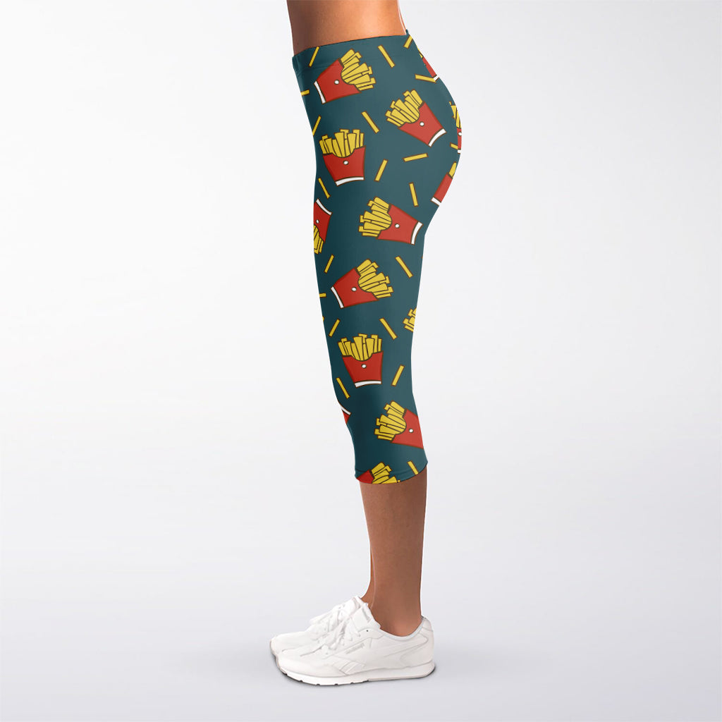 Doodle French Fries Pattern Print Women's Capri Leggings