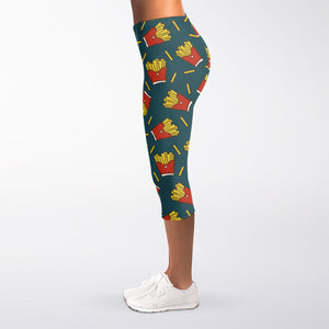 Doodle French Fries Pattern Print Women's Capri Leggings