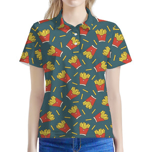 Doodle French Fries Pattern Print Women's Polo Shirt